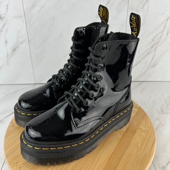 Dr. Doc Martens Jadon Womens Size 6 Black Patent Leather Platform Combat Boots - Picture 3 of 8
